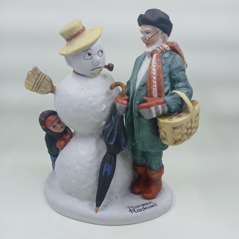 Norman Rockwell Granpa Snowman 1980 Porcelain Figurine The Saturday Mint‎ Japan